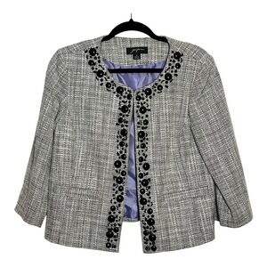 Josephine Womens Black White Beaded Tweed Cropped Jacket Blazer Size 8 RN 51323
